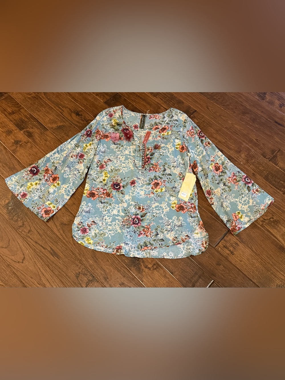 Aratta Blue Floral Bell-Sleeve Blouse